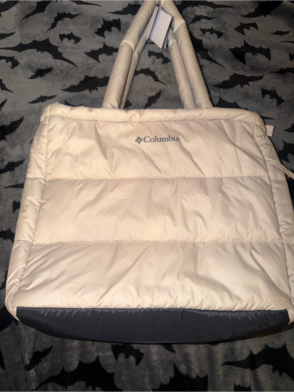 Columbia Cream Quilted Tote with Dark Gray Base